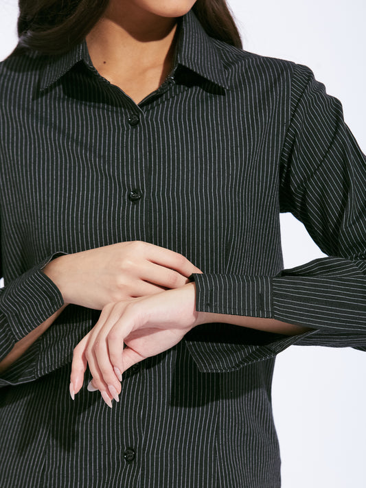 Black Striped Slim Fit Shirt