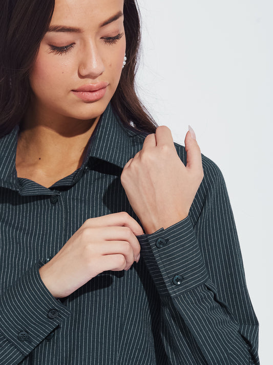 Navy Blue Striped Slim Fit Shirt