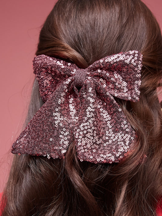 Glitter Sequin Hair Bow Clip in Rose Pink