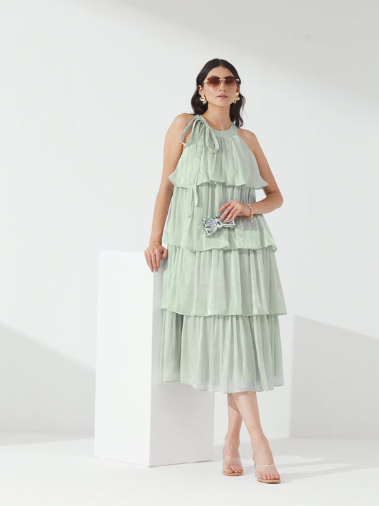 Mint Tiered Ruffle Halter Dress