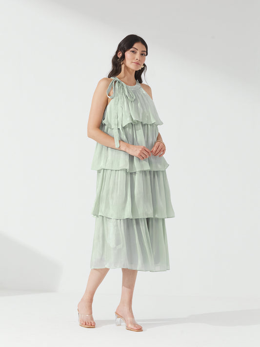 Mint Tiered Ruffle Halter Dress