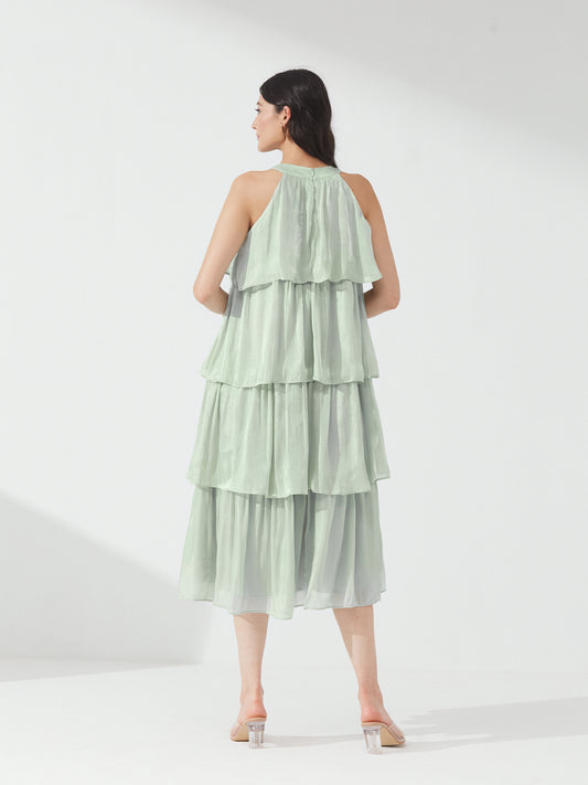 Mint Tiered Ruffle Halter Dress