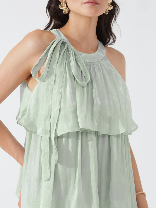 Mint Tiered Ruffle Halter Dress