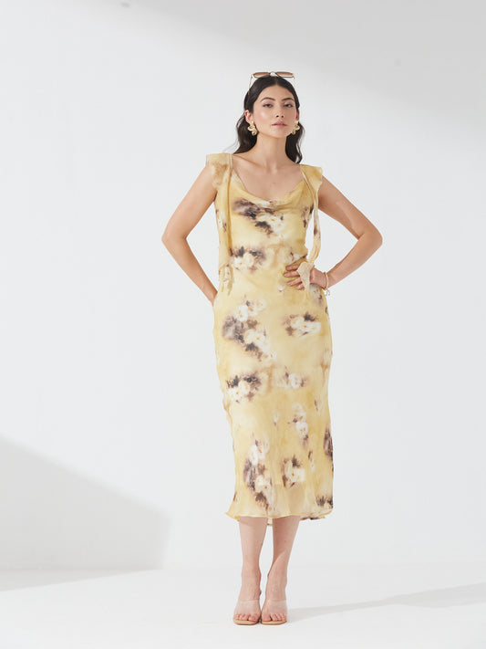 Yellow Tie-Dye Cowl Neck Dress