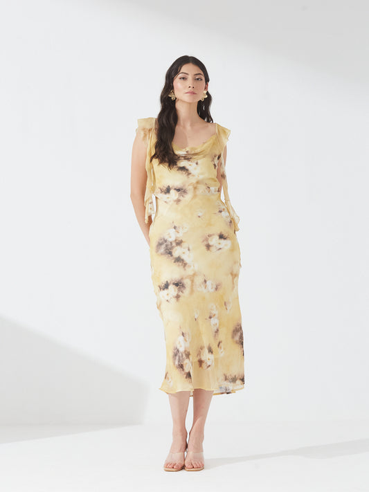 Yellow Tie-Dye Cowl Neck Dress