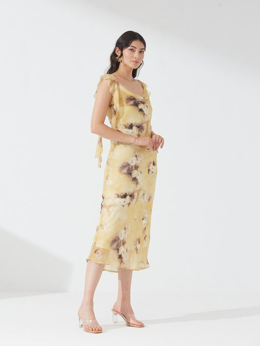 Yellow Tie-Dye Cowl Neck Dress