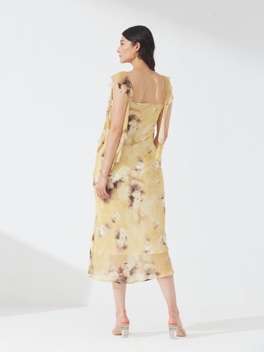 Yellow Tie-Dye Cowl Neck Dress