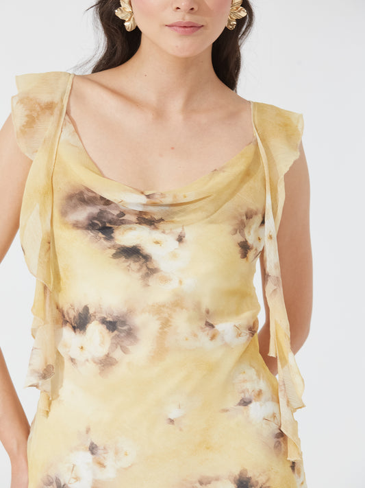 Yellow Tie-Dye Cowl Neck Dress