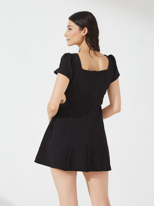 Embellished Cut-Out Black Mini Dress