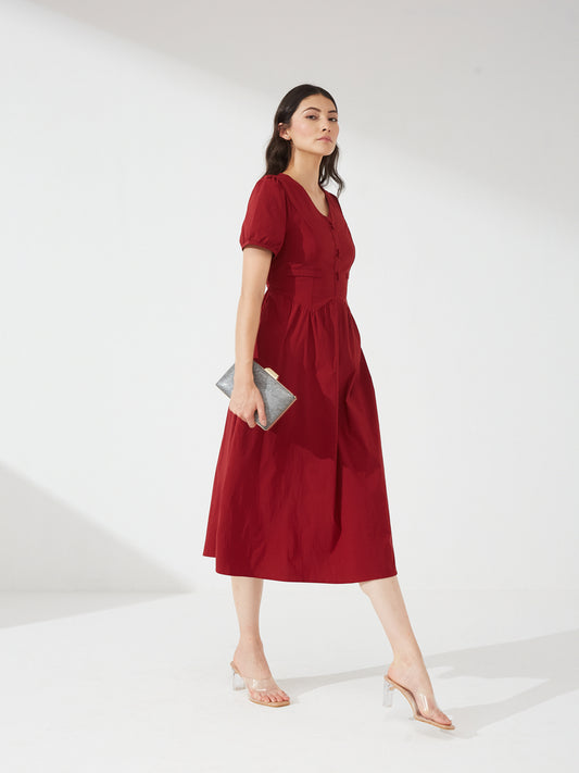 Maroon Empire Waist Dress