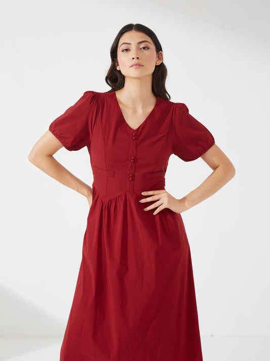 Maroon Empire Waist Dress