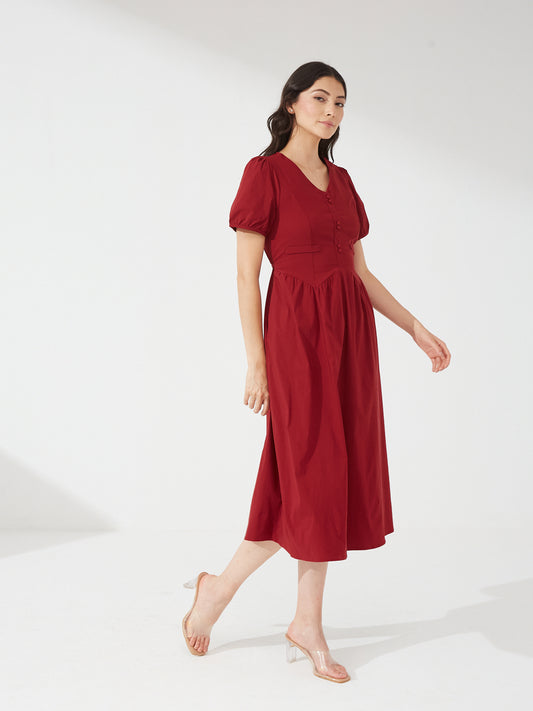 Maroon Empire Waist Dress