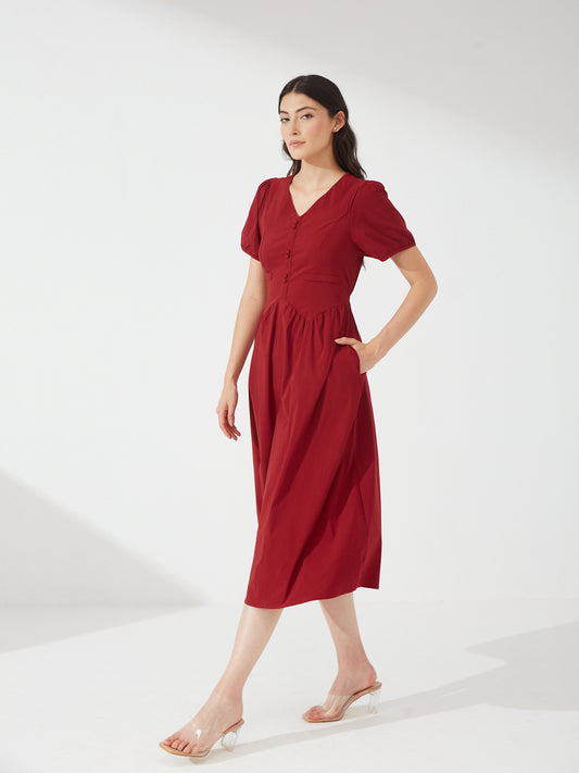 Maroon Empire Waist Dress
