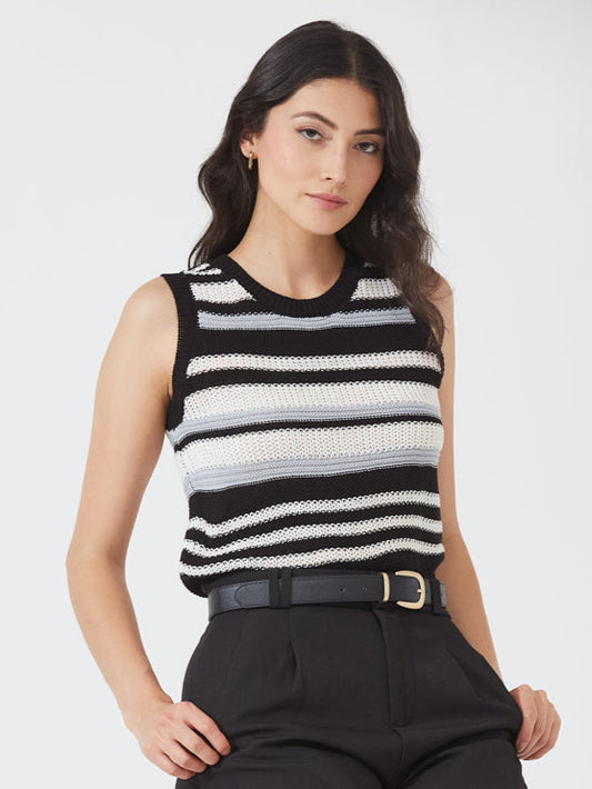 Black & White Striped Crochet Tank