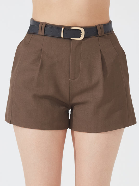 High-Waisted Brown Tailored Shorts with Belt