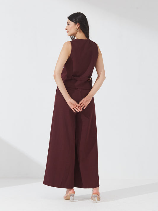 Maroon Buttoned Waistcoat Co-ord