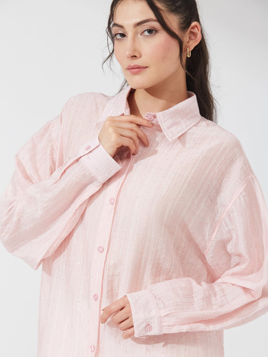 Pixie Pastel Pink Sequin Shirt