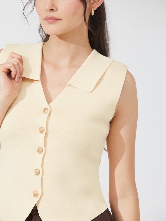 Butter Yellow Buttoned Vest Top