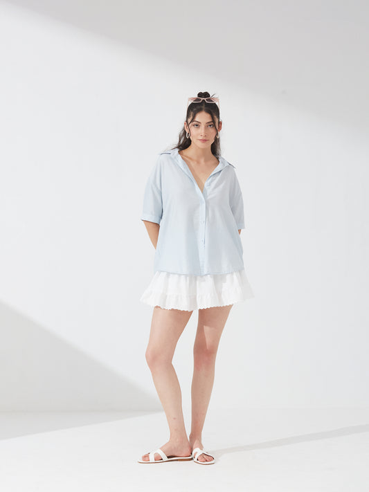 Sky Blue Relaxed Shimmer Shirt