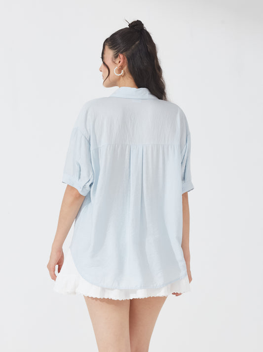 Sky Blue Relaxed Shimmer Shirt