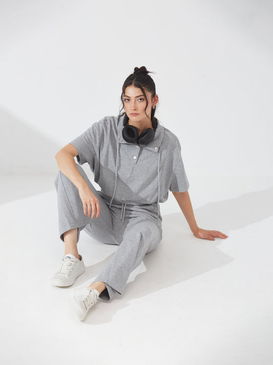 Grey Polo Neck Co-ord with Wide Pants