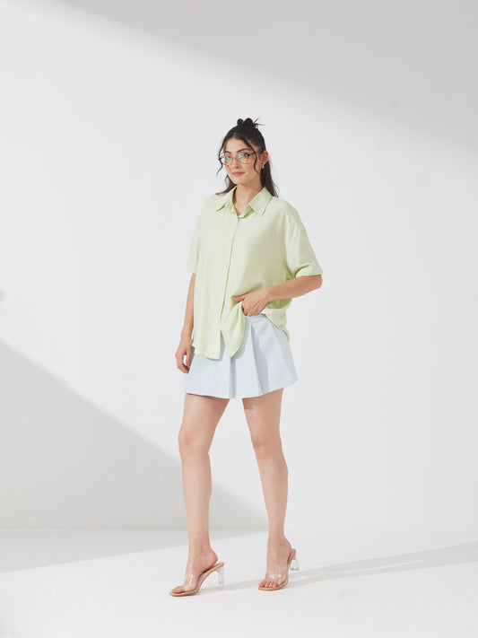 Denim box pleat skort with belt