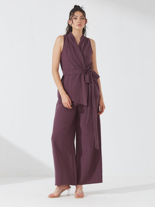 Wine Wrap Sleeveless Co-ord Set