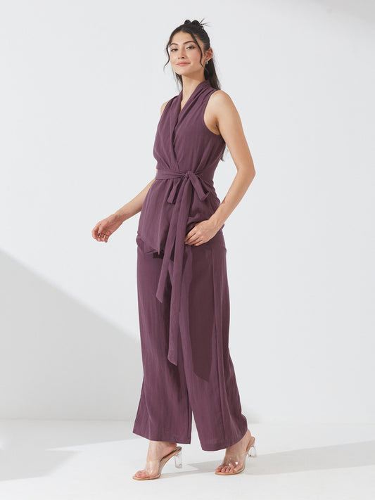 Wine Wrap Sleeveless Co-ord Set