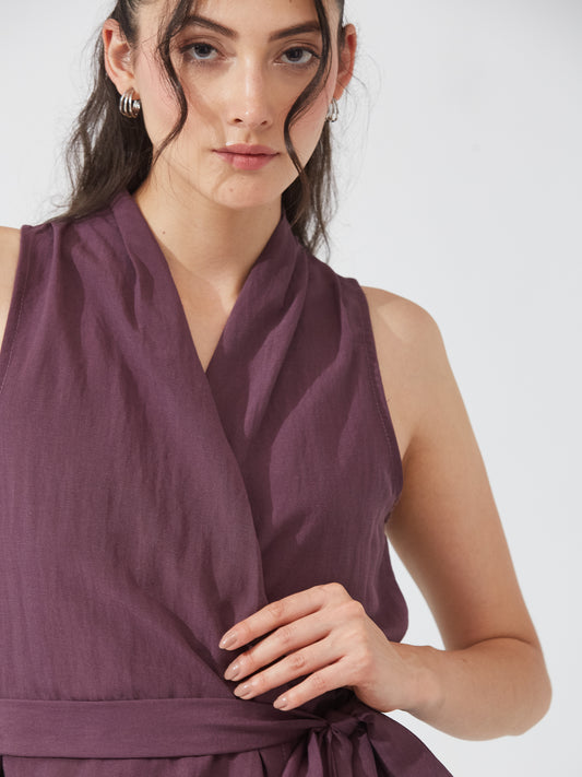 Wine Wrap Sleeveless Co-ord Set
