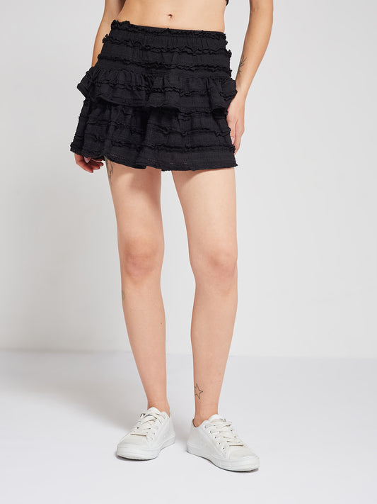 Black Ruffled Layered Mini Skorts