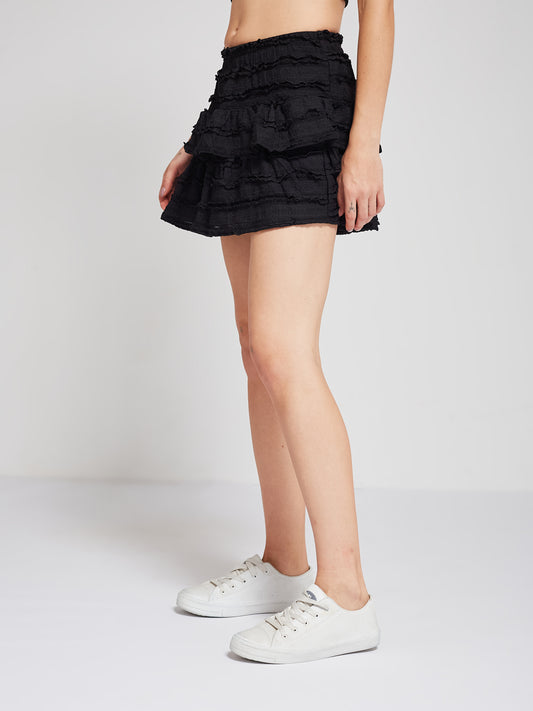 Black Ruffled Layered Mini Skorts
