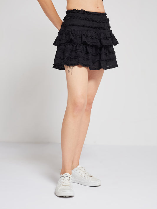 Black Ruffled Layered Mini Skorts