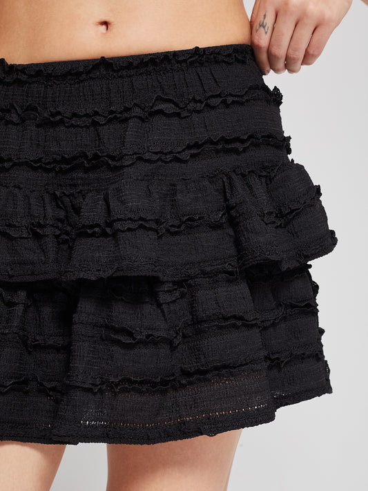 Black Ruffled Layered Mini Skorts