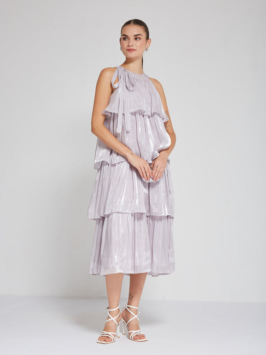 Lavender Tiered Metallic Midi Dress