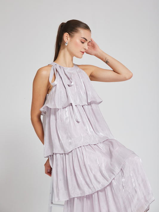 Lavender Tiered Metallic Midi Dress
