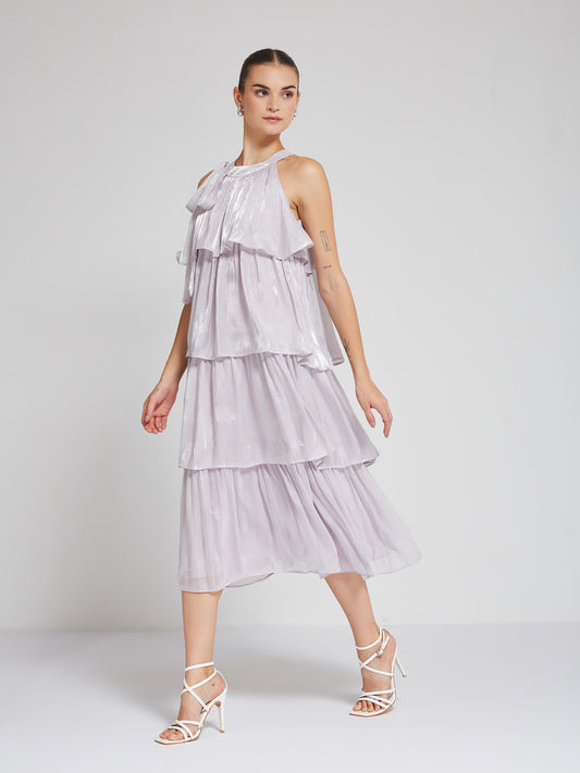 Lavender Tiered Metallic Midi Dress