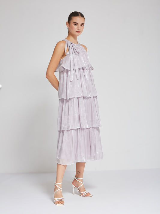 Lavender Tiered Metallic Midi Dress