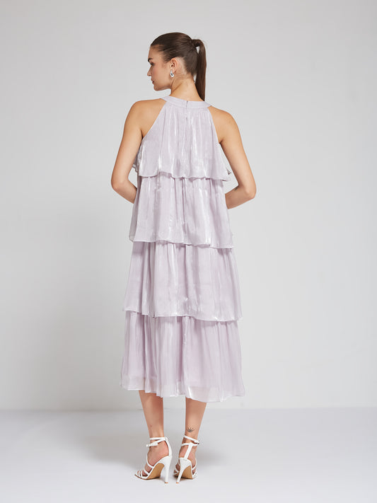 Lavender Tiered Metallic Midi Dress