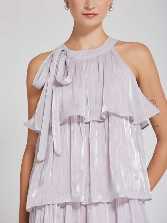 Lavender Tiered Metallic Midi Dress