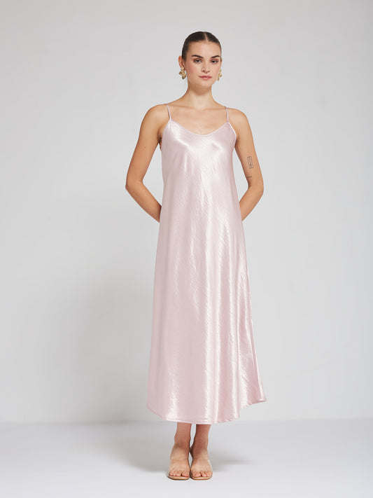 Blush Satin Slip Dress with Sheer Shrug