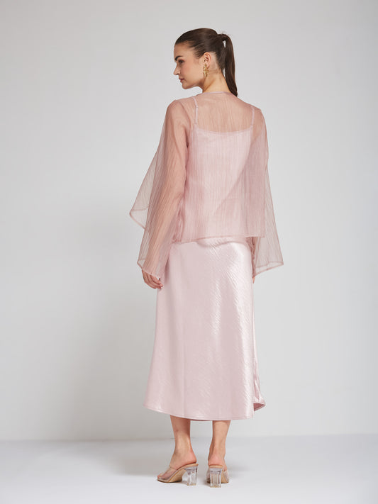 Blush Satin Slip Dress with Sheer Shrug