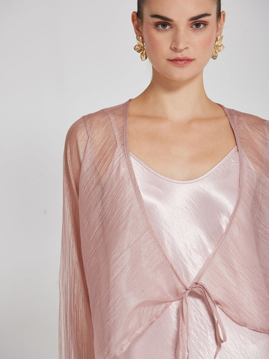 Blush Satin Slip Dress with Sheer Shrug