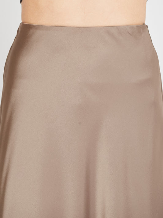 Grey Solid Satin Maxi Skirt