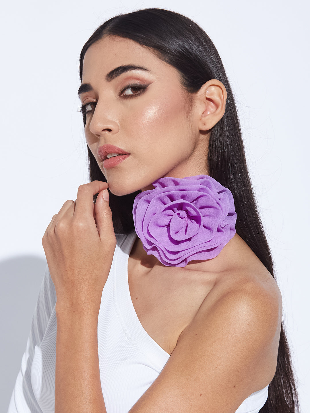 momo★flower　8UEDE SPARKLE CHOKER Purple georgette flower choker – Depano