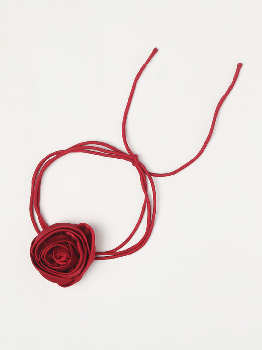 Satin red flower choker