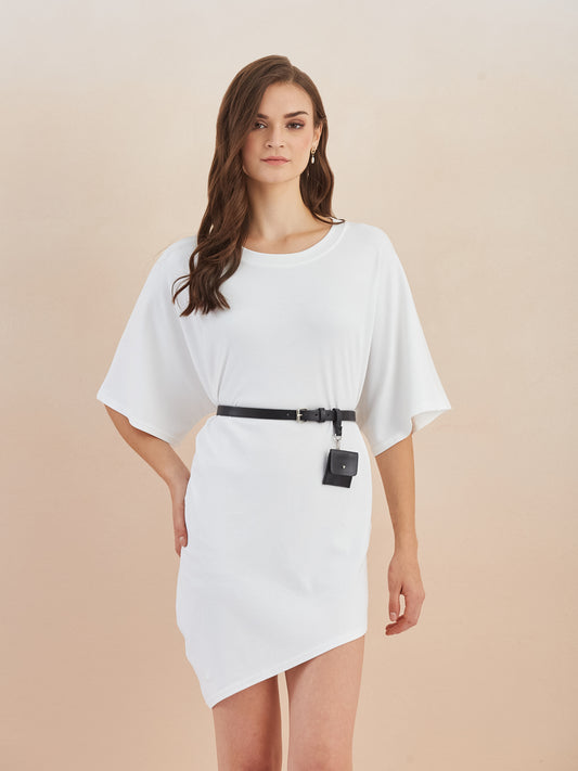 White Tshirt Dress with Belt