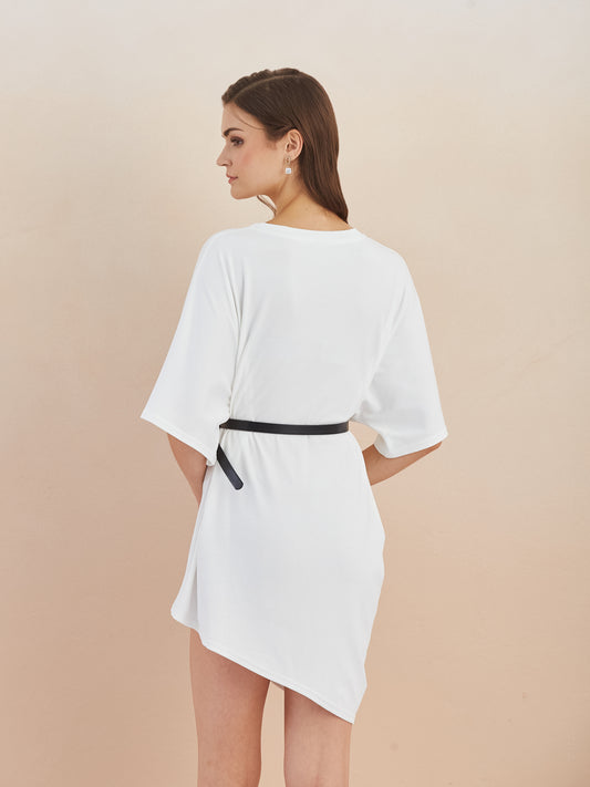 White Tshirt Dress with Belt
