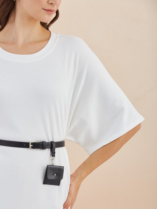 White Tshirt Dress with Belt