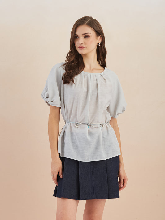 Linen top with belt