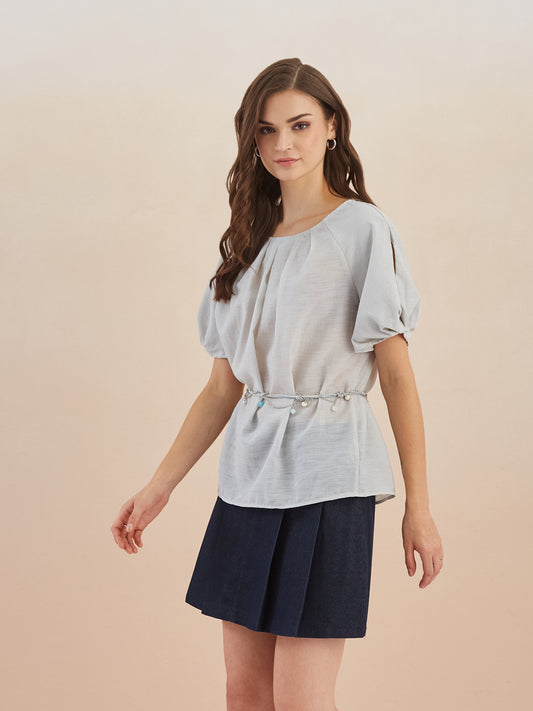 Linen top with belt